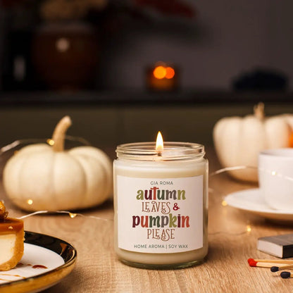 Toasted Pumpkin Spice Candle With Autumn Leaves