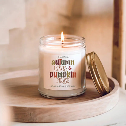 Toasted Pumpkin Spice Candle With Autumn Leaves