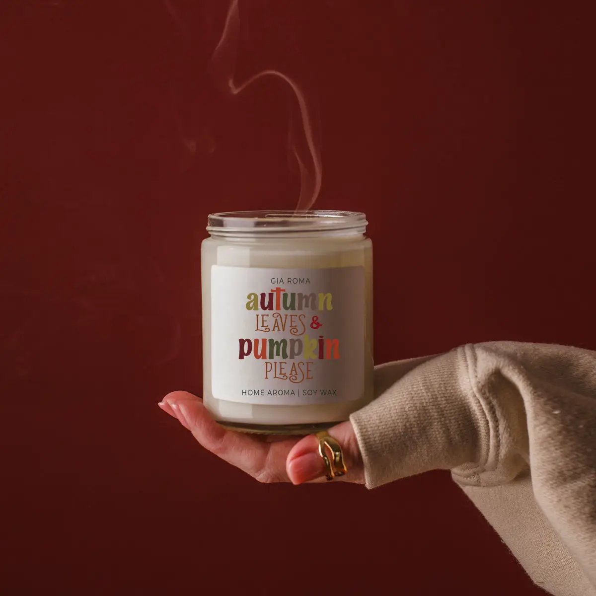 Toasted Pumpkin Spice Candle With Autumn Leaves
