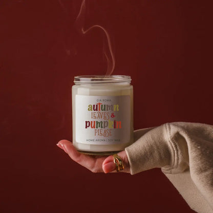 Toasted Pumpkin Spice Candle With Autumn Leaves