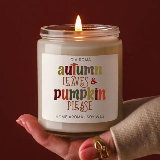Candle Gia Roma Toasted Pumpkin, cream-colored soy wax in clear glass jar on Tampa Home & Garden Store