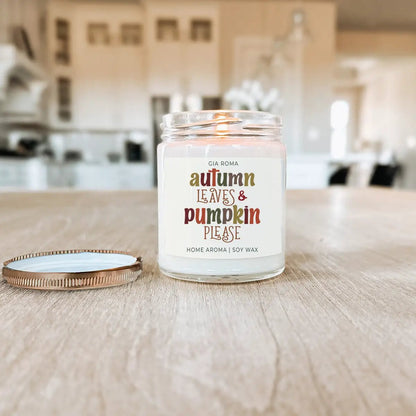 Toasted Pumpkin Spice Candle With Autumn Leaves