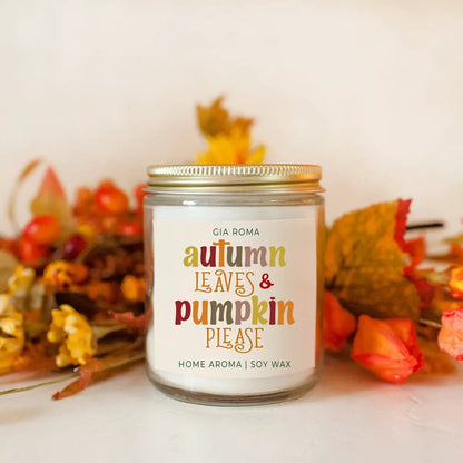 Toasted Pumpkin Spice Candle With Autumn Leaves