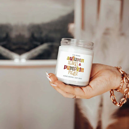 Toasted Pumpkin Spice Candle With Autumn Leaves