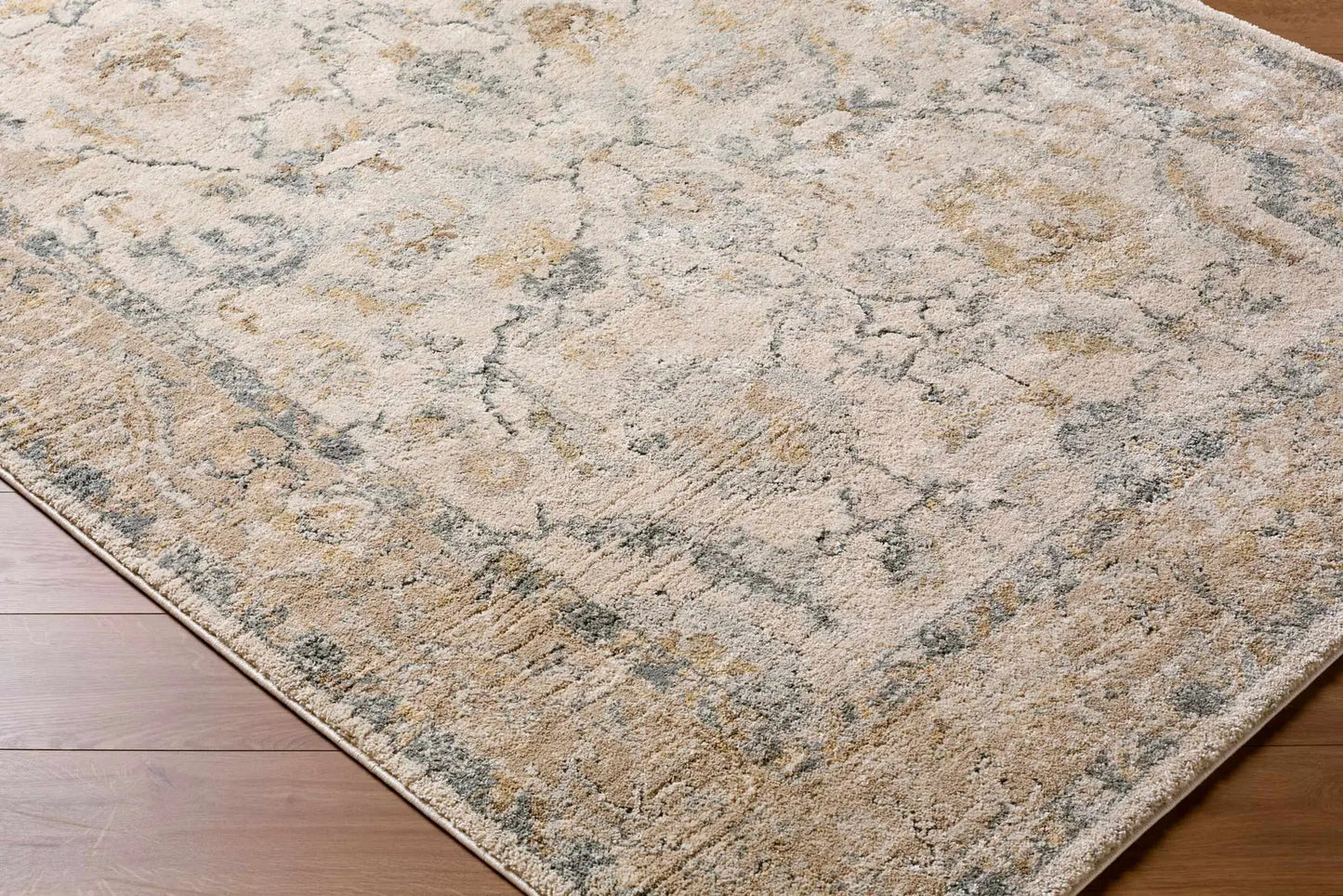 Uriel Thick Luxe Rug beige gray marbled with gold accents Boutique Rugs on Tampa Home & Garden Store