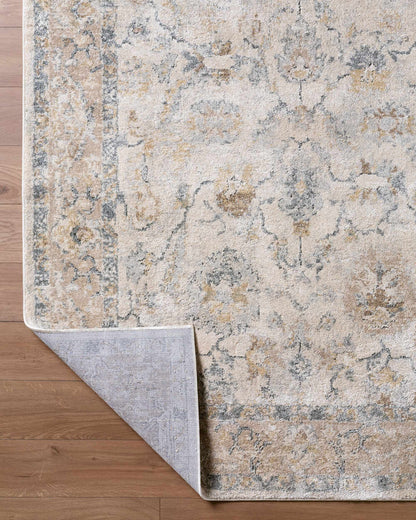 Uriel Thick Luxe Rug plush beige-gray abstract pattern with blue accents Boutique Rugs on Tampa Home & Garden Store