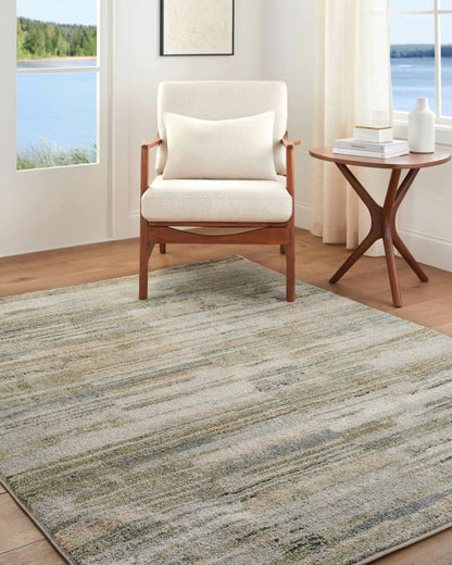 Yancy Thick Luxe Rug in soft beige with a subtle gray-green, textured variegated pattern on Tampa Home & Garden Store