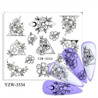 Nail art stickers ST695BGF avocado transfer decals with floral motifs on lilac nails Stevvex on Tampa Home & Garden Store