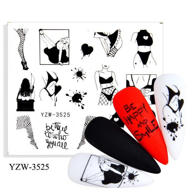 Nail art transfer ST695BGF decals; 4 nails: white, red BE HAPPY AND SMILE, black on Tampa Home & Garden Store