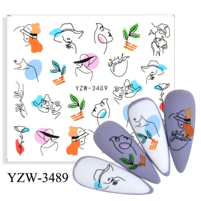 Avocado-themed nail stickers sheet by Stevvex with line-art faces on lavender nails on Tampa Home & Garden Store