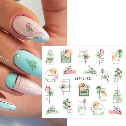 Stevvex Avocado nail stickers sheet with fruit and botanical designs on turquoise nails on Tampa Home & Garden Store