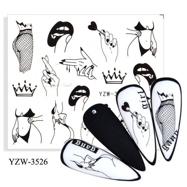 Avocado nail stickers sheet by Stevvex ST695BGF with black line art designs and 4 faux tips on Tampa Home & Garden Store
