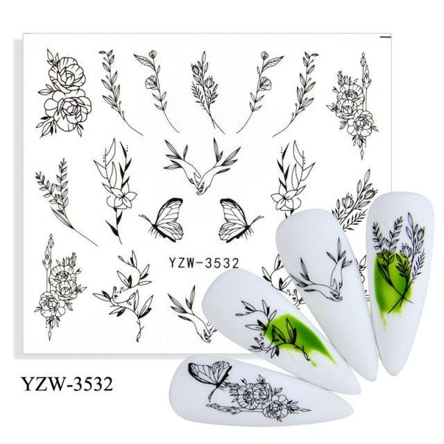 Stevvex Avocado fruit transfer nail stickers sheet with floral designs; shown on 4 nails on Tampa Home & Garden Store
