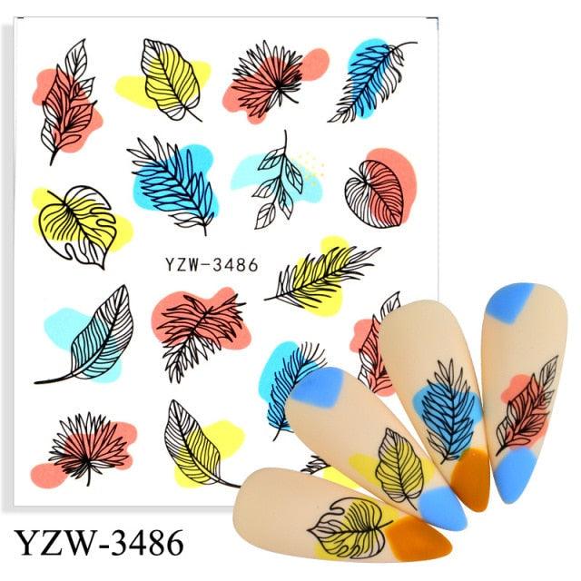Avocado fruit transfer nail stickers sheet with colorful leaves and fruit motifs by Stevvex on Tampa Home & Garden Store