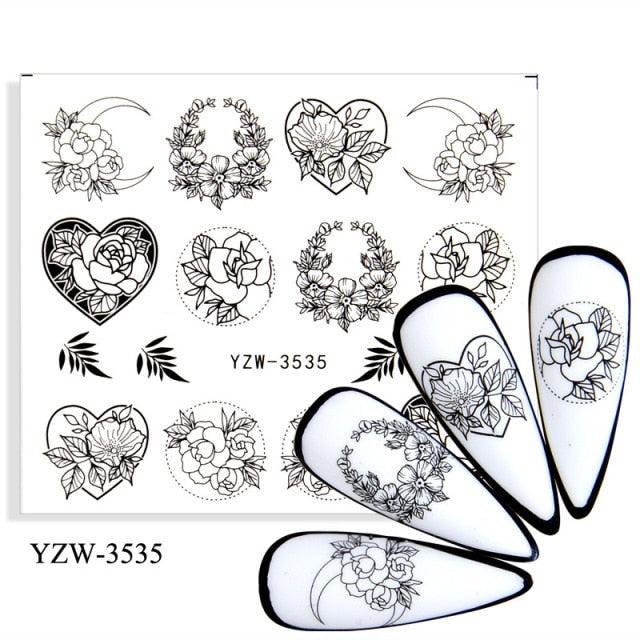 Stevvex Avocado Fruit Transfer Nail Stickers sheet with black line art avocados and fruit on Tampa Home & Garden Store