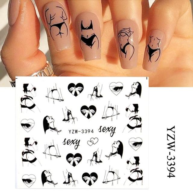 Avocado nail sticker sheet by Stevvex with black line-art motifs for nude nails on Tampa Home & Garden Store