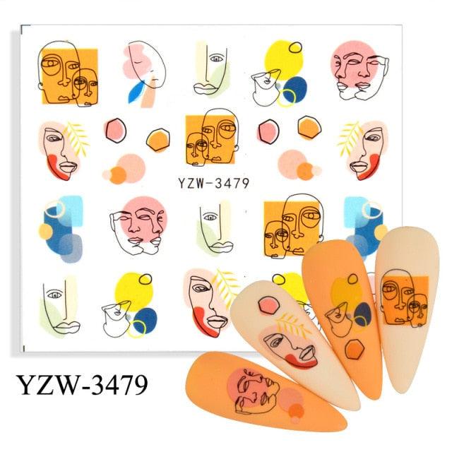 Avocado fruit transfer nail stickers sheet by Stevvex with abstract faces on orange nails on Tampa Home & Garden Store