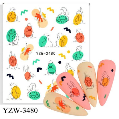 Stevvex nail art stickers sheet with avocado and fruit motifs and abstract line art on nails on Tampa Home & Garden Store
