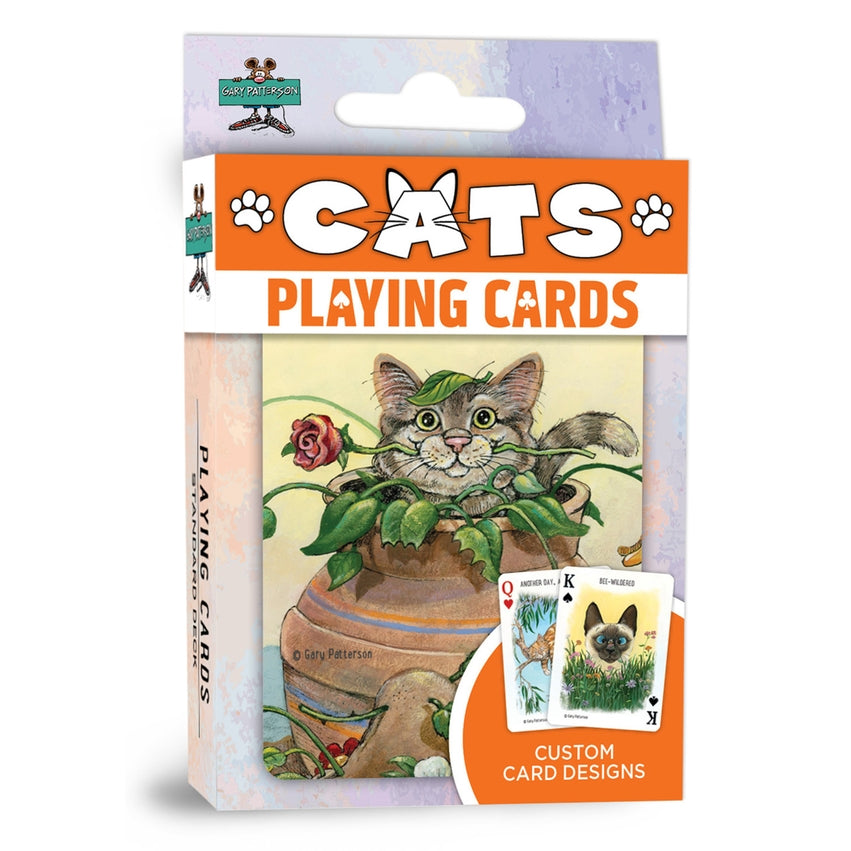 Cats Playing Cards deck by The Country Christmas Loft, packaging showing a cat in a plant pot on Tampa Home & Garden Store