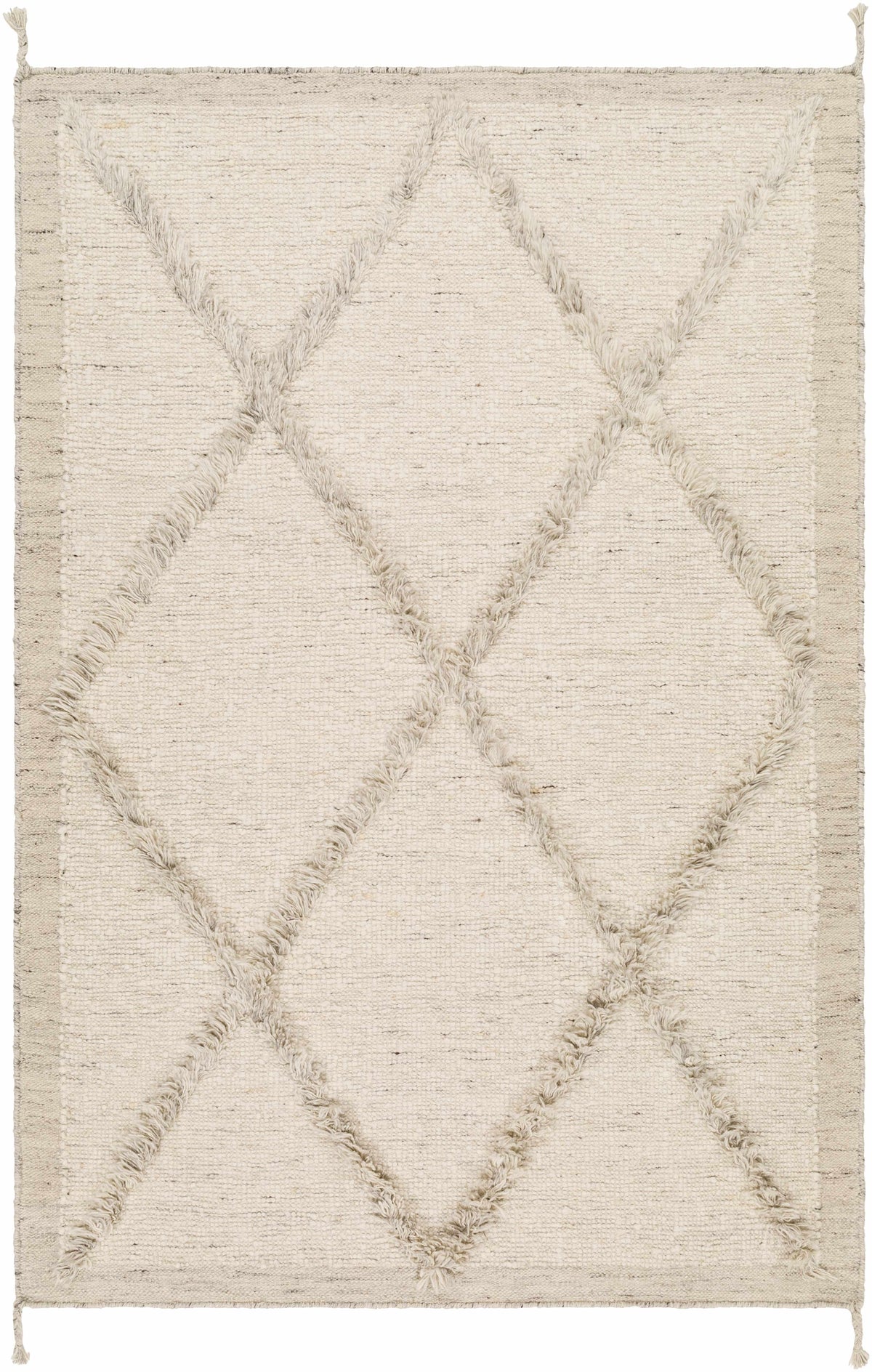 Awen Hand Knotted Wool Area Rug neutral beige with large diamond motif, Boutique Rugs on Tampa Home & Garden Store