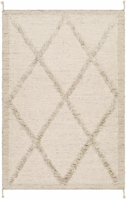 Awen Hand Knotted Wool Area Rug neutral beige with large diamond motif, Boutique Rugs on Tampa Home & Garden Store