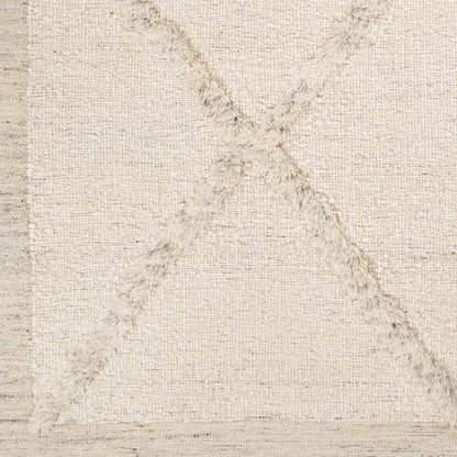 Awen hand-knotted wool area rug in creamy beige with subtle texture and fringe on Tampa Home & Garden Store