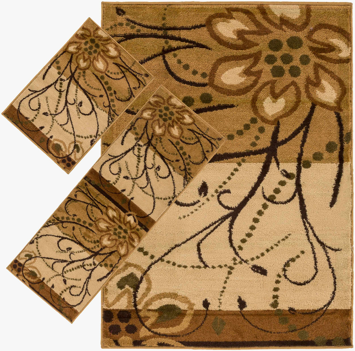 Anavia Outdoor Area Rug tan beige with brown floral motif by Boutique Rugs on Tampa Home & Garden Store