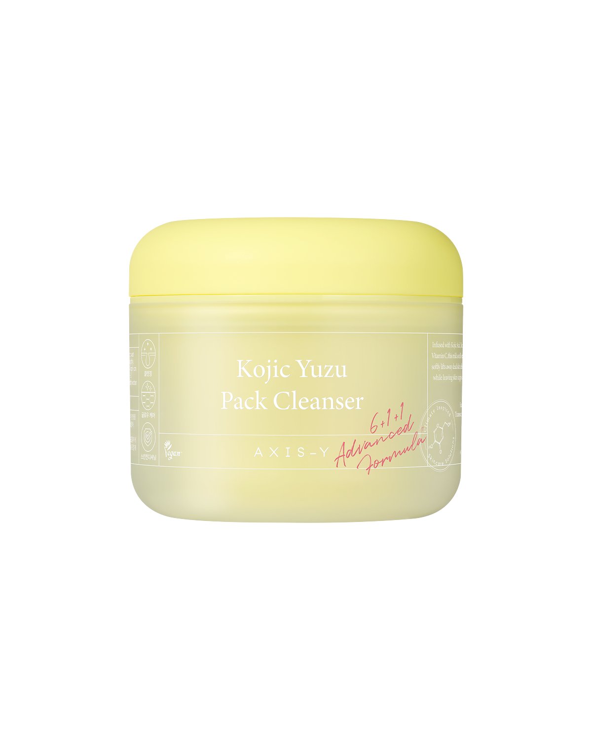 AXIS-Y Kojic Yuzu Pack Cleanser 60g jar, pale yellow container with matching lid on Tampa Home & Garden Store