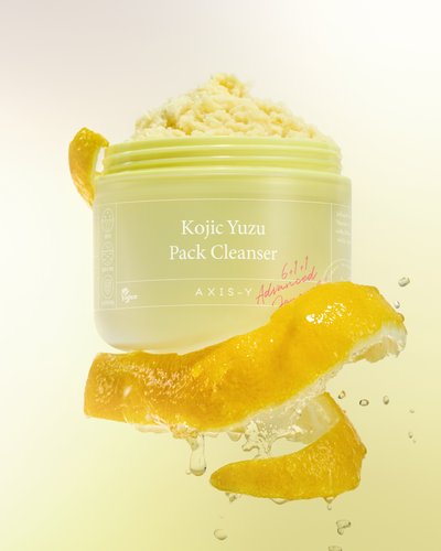 AXIS-Y Kojic Yuzu Pack Cleanser jar in pale green with citrus peels and water droplets on Tampa Home & Garden Store