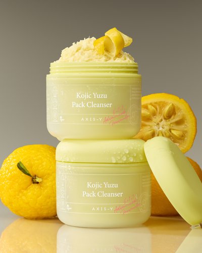 AXIS-Y Kojic Yuzu Pack Cleanser two pastel mint jars with cream scoop and citrus yuzu on Tampa Home & Garden Store