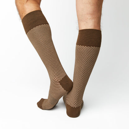 Axl Dress Socks boardroom brown-tan checkerboard with brown toe and cuff on Tampa Home & Garden Store