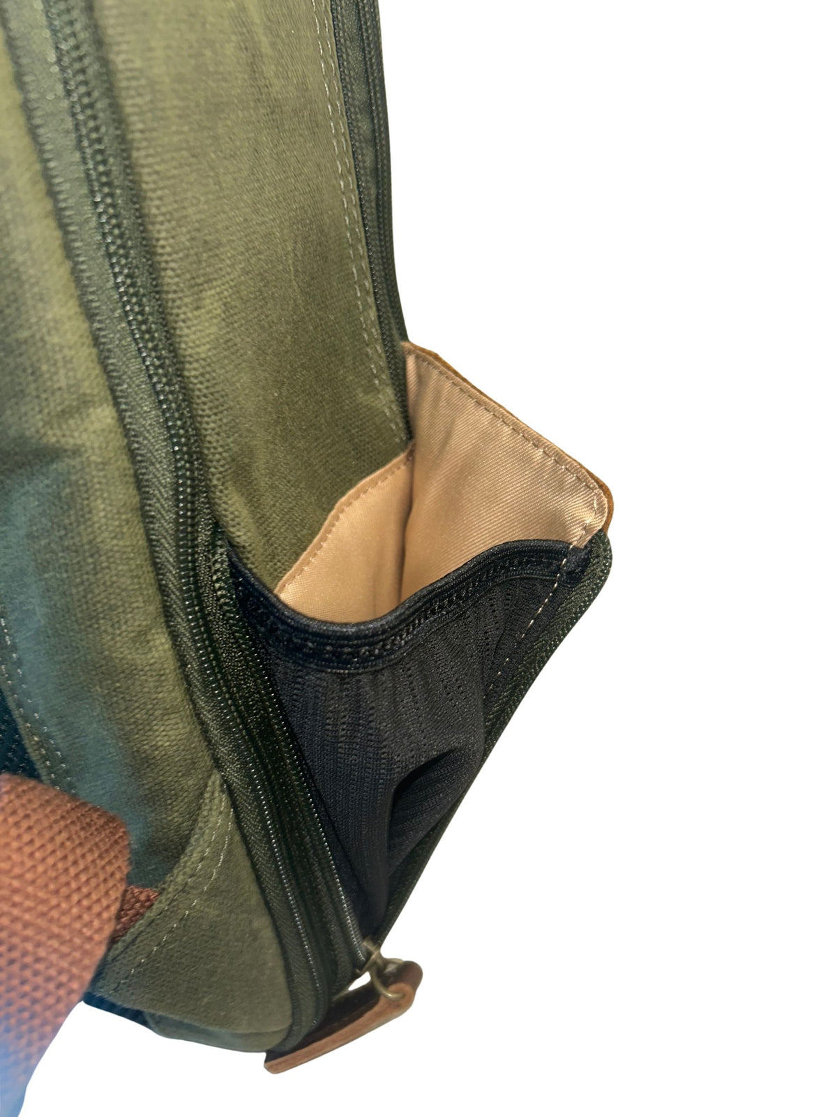 Maxwell 16in waxed canvas & leather laptop backpack olive green with tan interior on Tampa Home & Garden Store