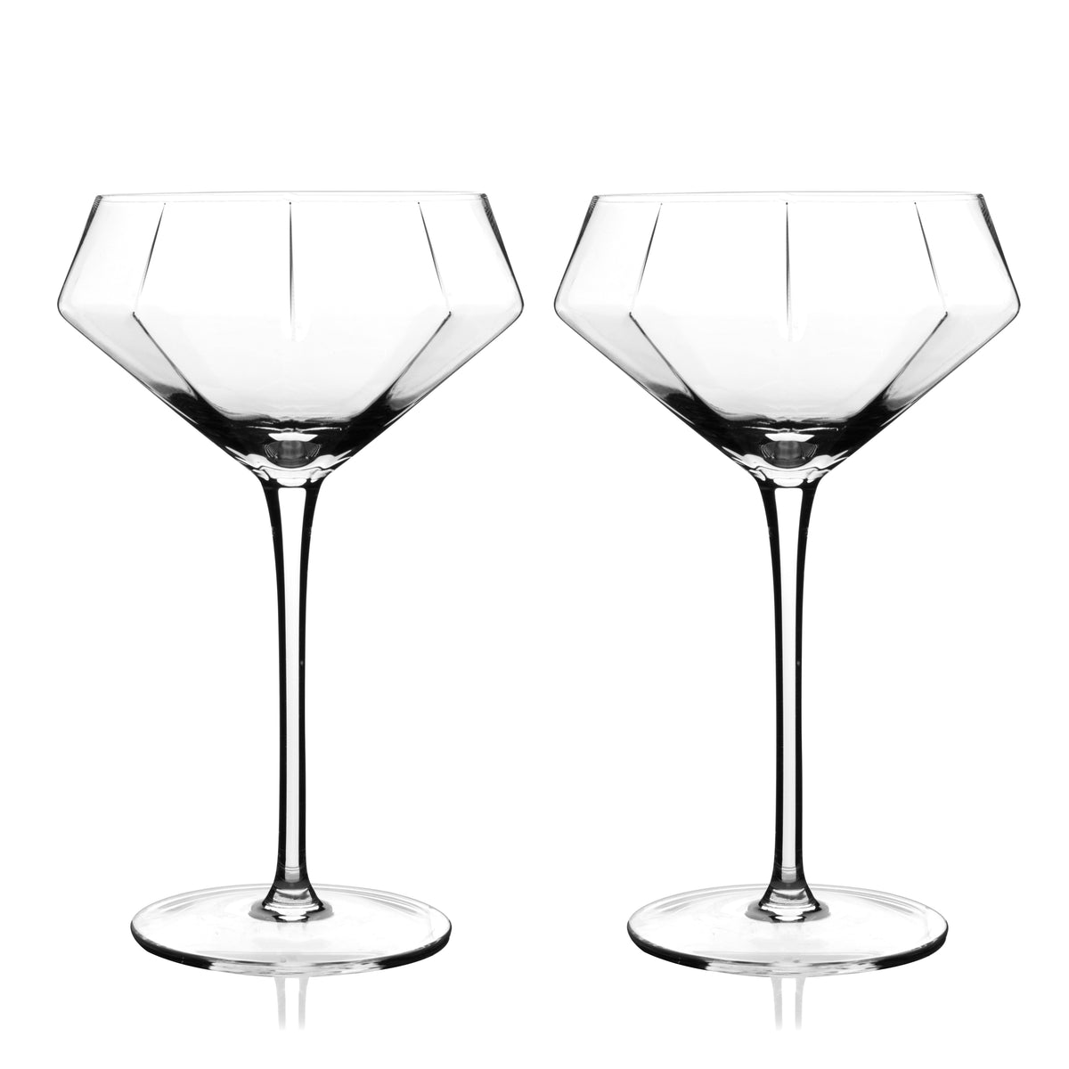 Seneca Diamond Crystal Martini Glasses, Viski set of 2, stemmed crystal cocktail glasses on Tampa Home & Garden Store