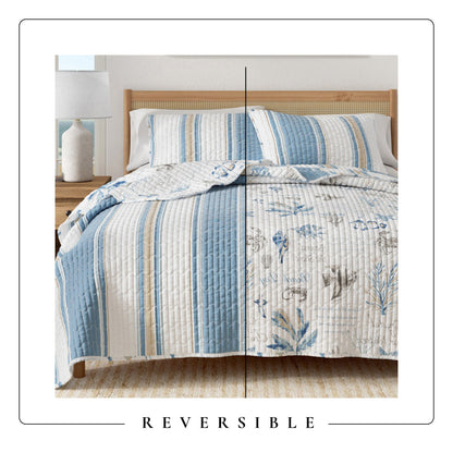 Coastal Stripe and Ocean Microfiber Quilt Set