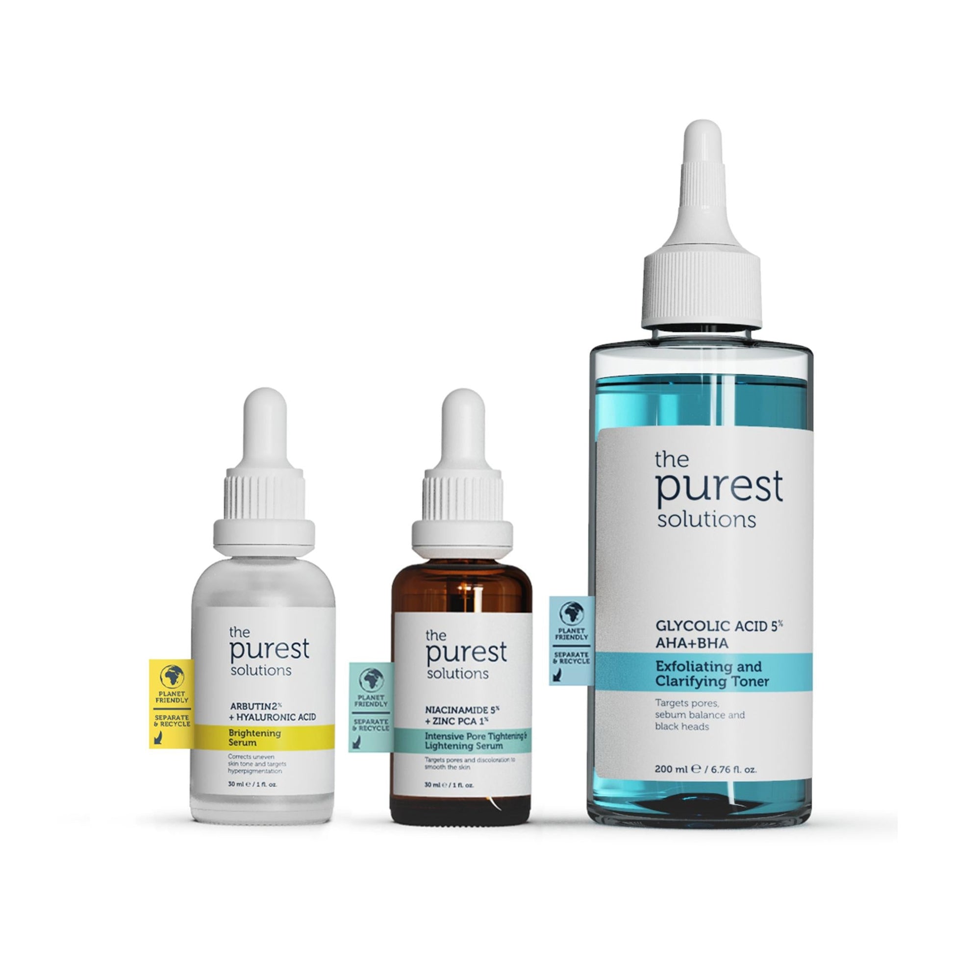The Purest Solutions Acne Treatment Set with 3 serums and glycolic acid toner, dropper bottles on Tampa Home & Garden Store