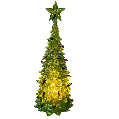 8 Inch Lighted Acrylic Christmas Tree with green star topper and multicolor bulbs on Tampa Home & Garden Store