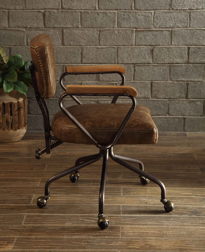 Hallie Vintage Whiskey Top Grain Leather Office Chair with metal frame and caster wheels on Tampa Home & Garden Store