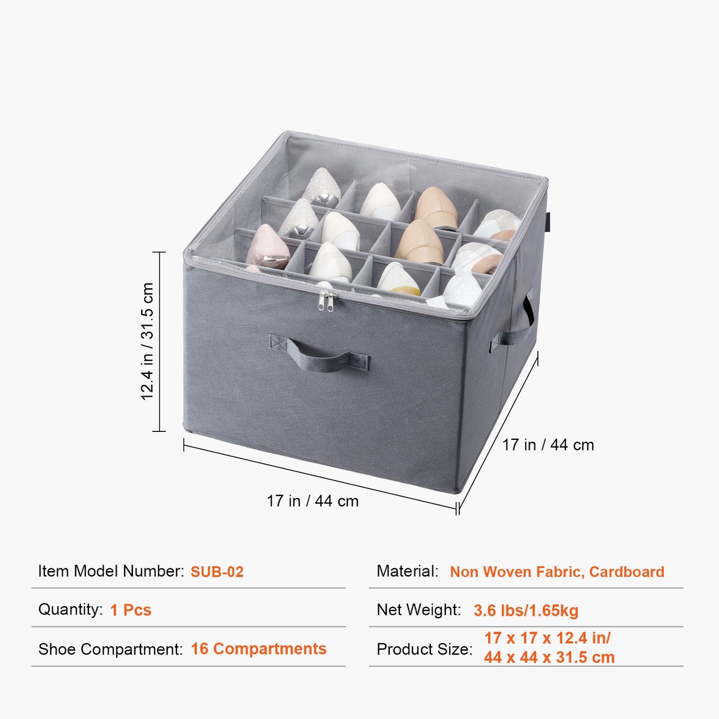 Under Bed Shoe Storage Organizer gray non-woven fabric, 16 compartments HouseOfZazla on Tampa Home & Garden Store