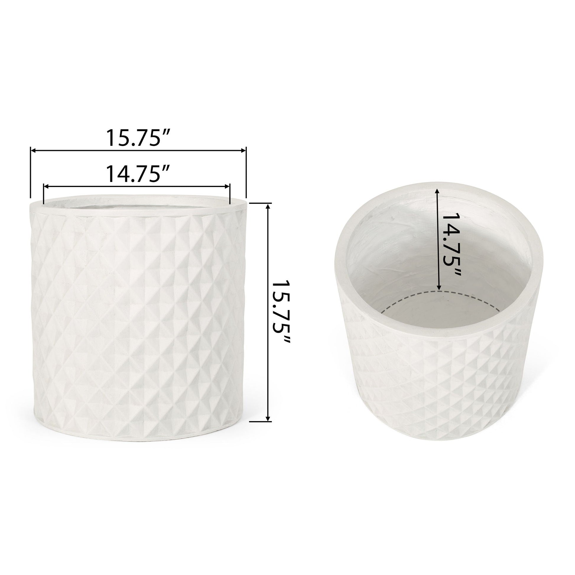 Antique White ceramic planter pair with diamond texture by HouseOfZazla, 2 planters on Tampa Home & Garden Store