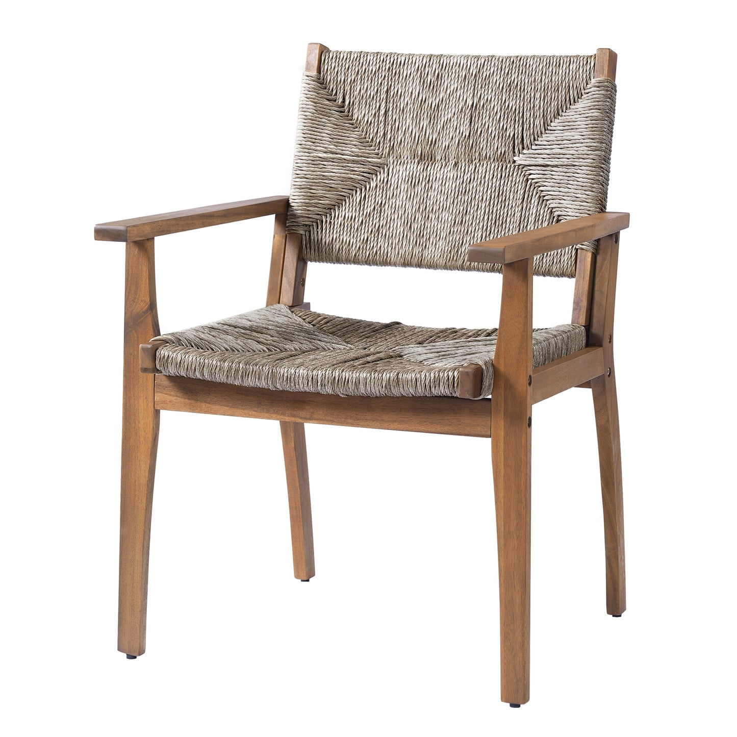 Outdoor dining chair by HouseOfZazla with acacia wood frame and woven wicker seat on Tampa Home & Garden Store