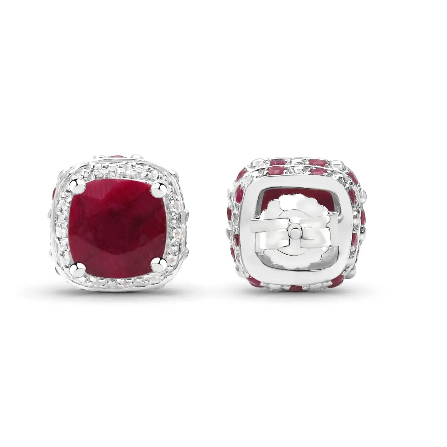 Sterling silver pair of stud earrings with 6.12ct dyed ruby and white topaz by Bids.com on Tampa Home & Garden Store