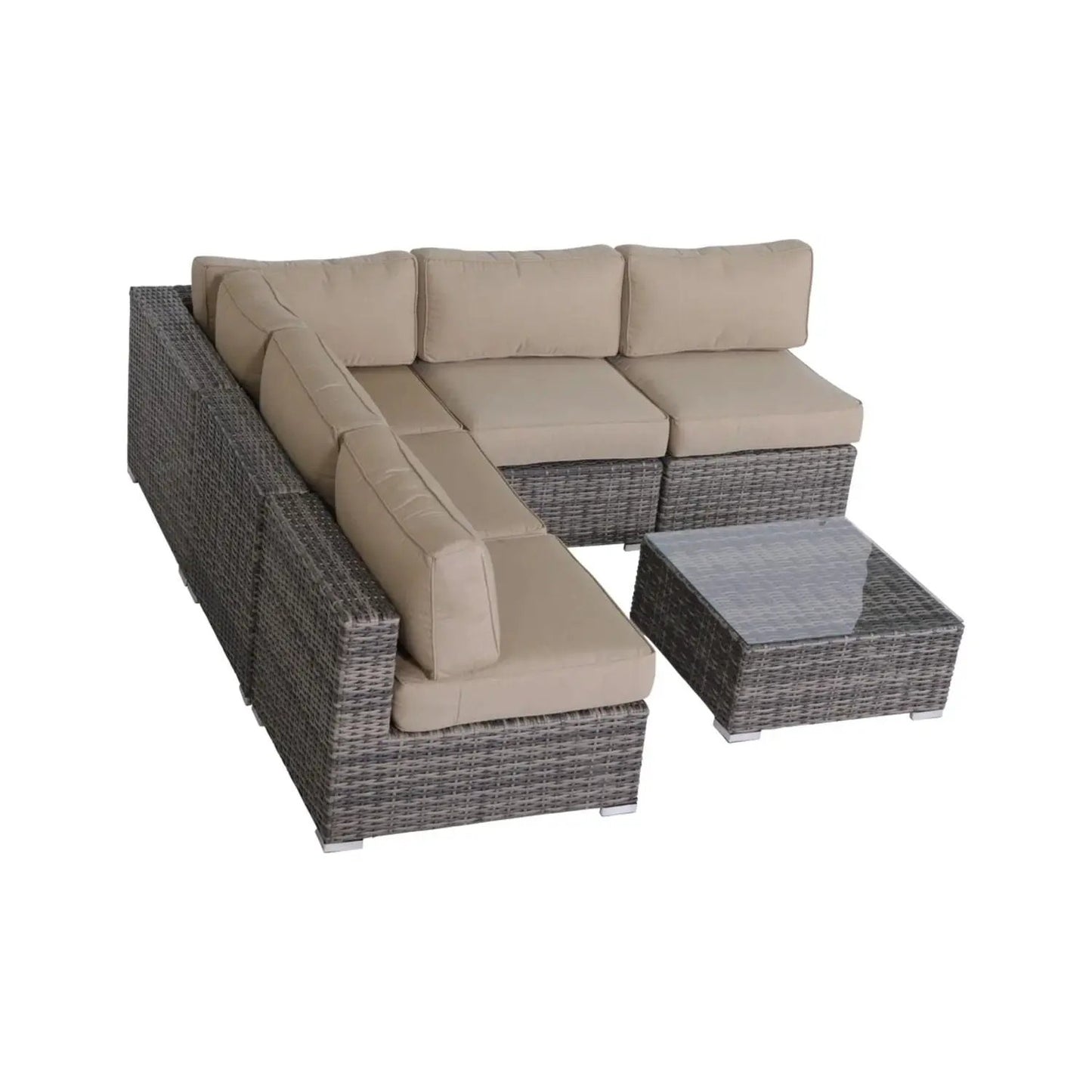 Seating Set With Cushions Handcrafted Wicker Outdoor 4-piece tan cushions glass-top table on Tampa Home & Garden Store