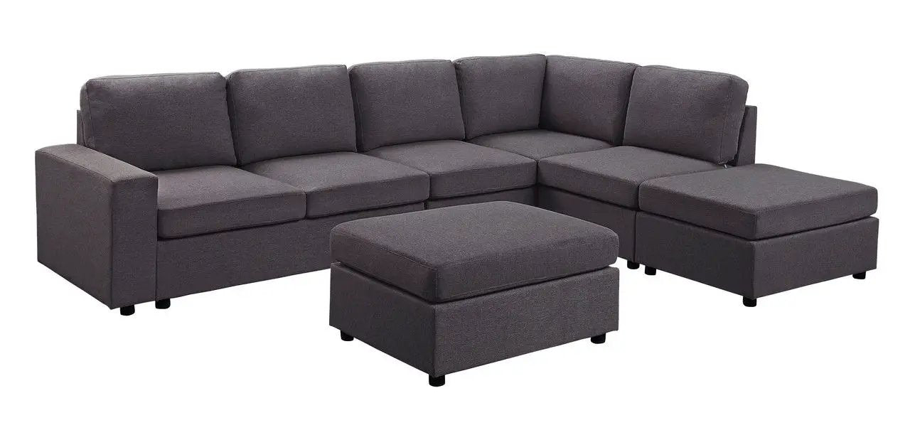Cassia 7-seat modular sectional sofa with ottoman in dark gray fabric on Tampa Home & Garden Store