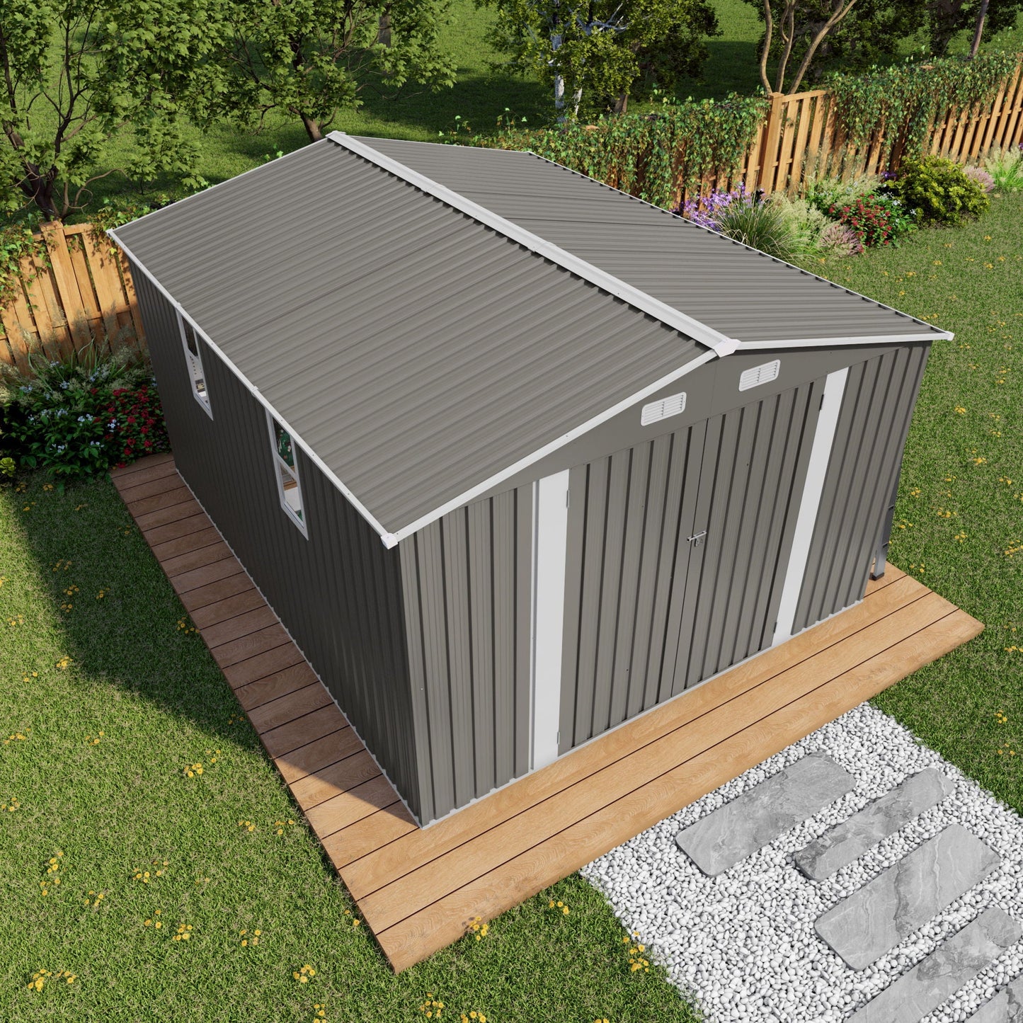 Outdoor Metal Storage Shed With Lockable Doors