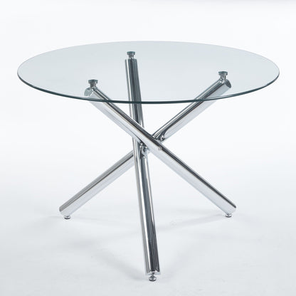 Dining table glass top with chrome legs by HouseOfZazla, space-saving kitchen table on Tampa Home & Garden Store