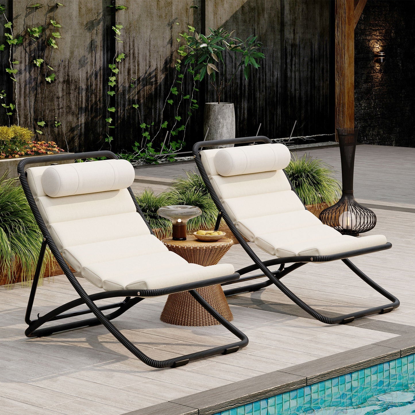 Pair of Outdoor Chairs with Adjustable Backrest