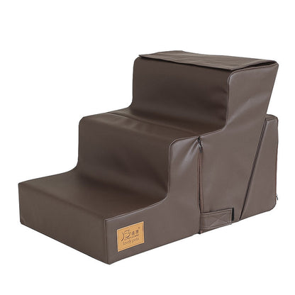 Ladder Bedside Small Dog Cat Ladder brown padded with three-step stairs and zip side pocket on Tampa Home & Garden Store