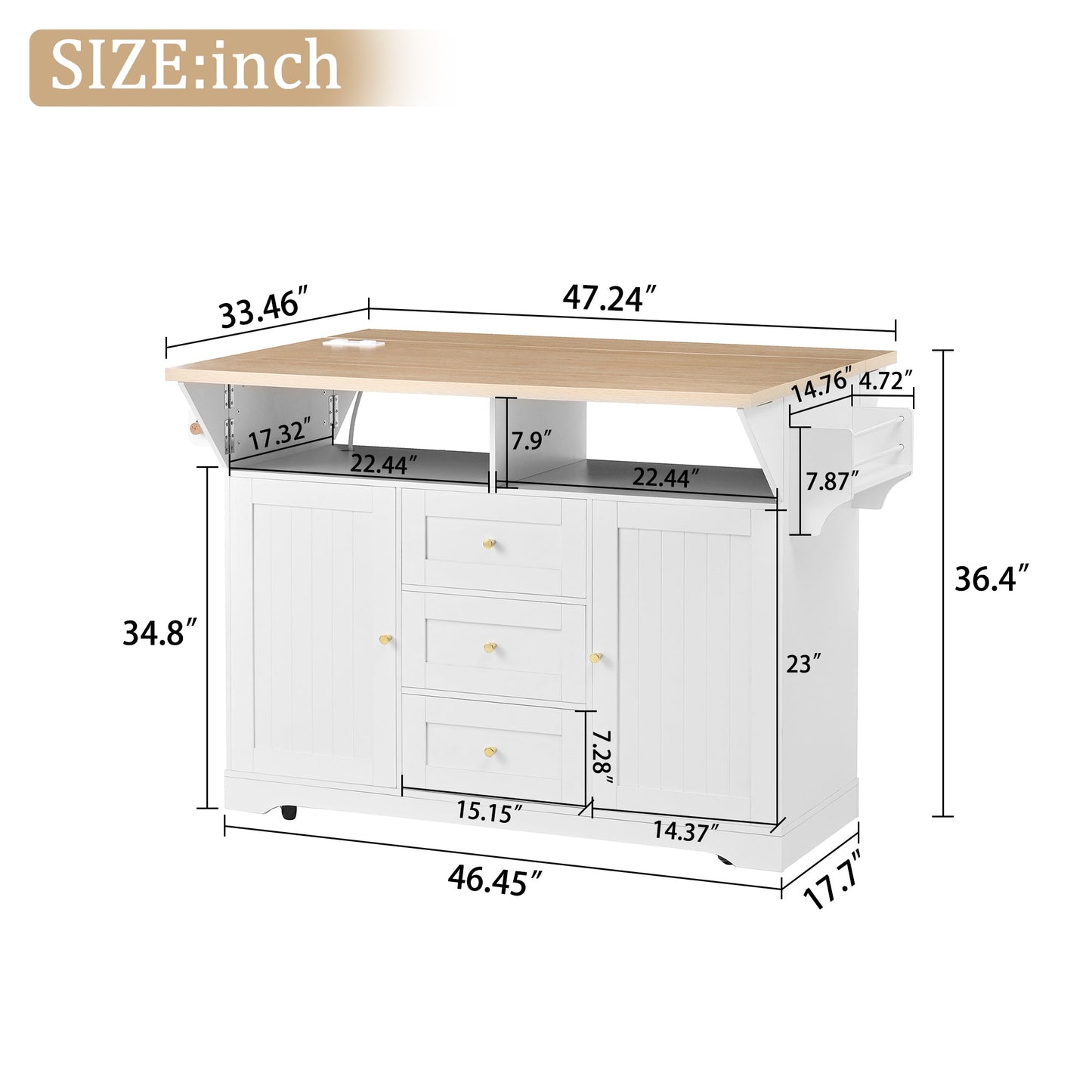 Large Kitchen Island with Drop Leaf and Wheels
