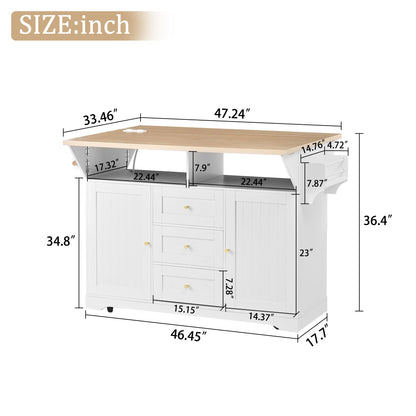 Large Kitchen Island with Drop Leaf and Wheels