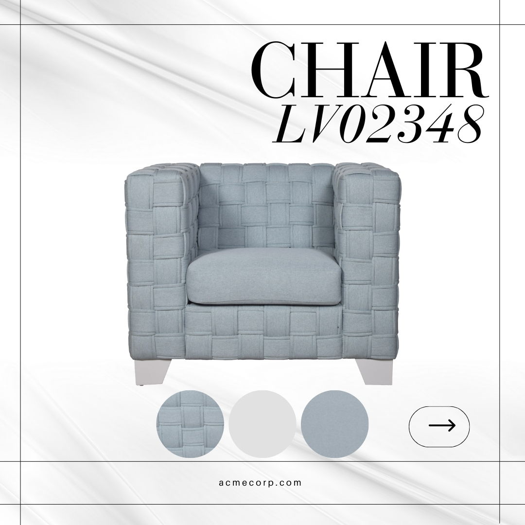 Saree Chenille Arm Chair - Light Blue by HouseOfZazla; woven grid upholstery, cushioned seat on Tampa Home & Garden Store